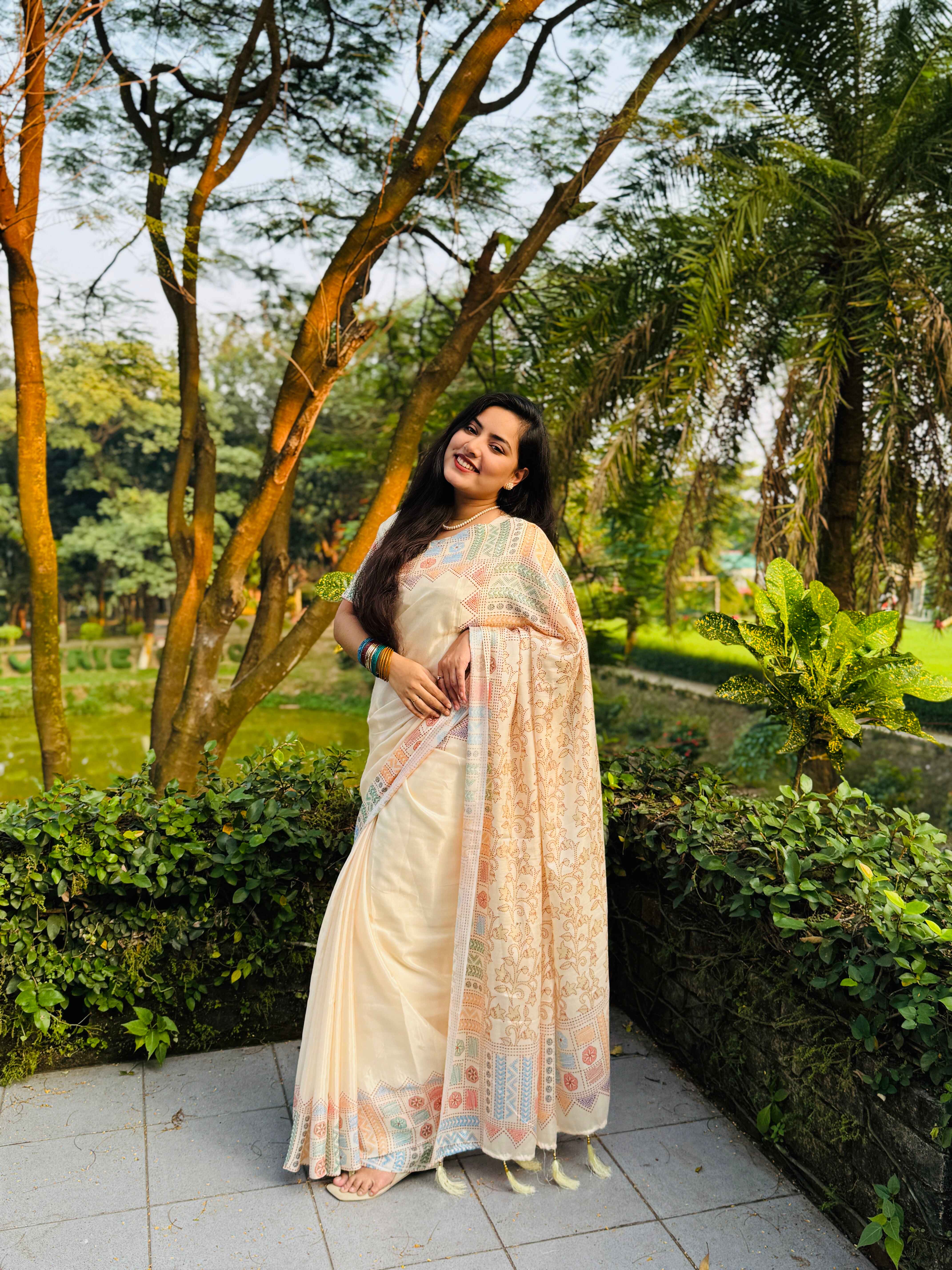 Japani Silk Saree Off White
